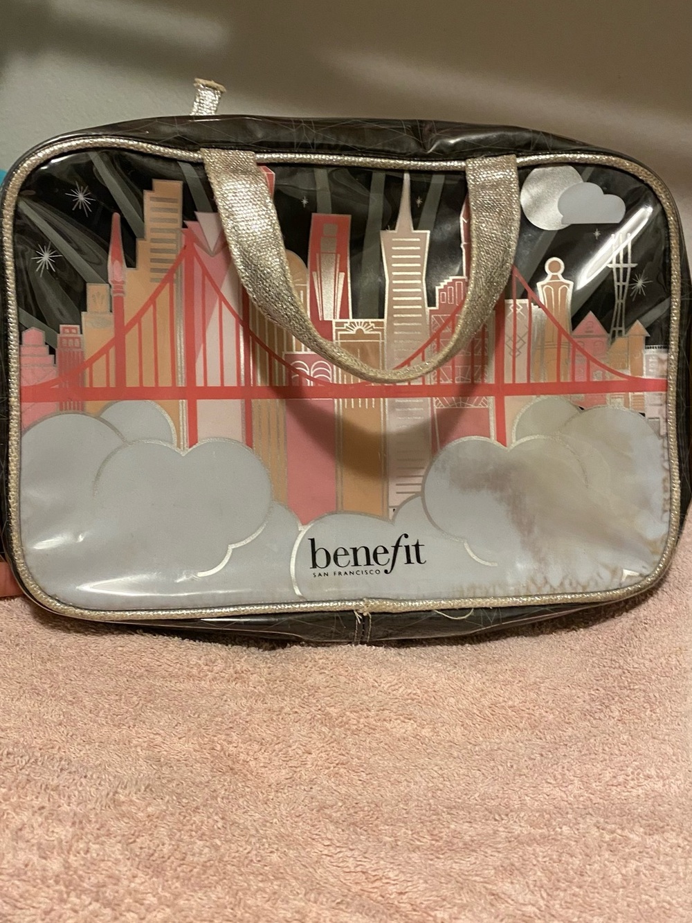 Benefit Cosmetic Tote with Pink and Gold San Francisco Skyline